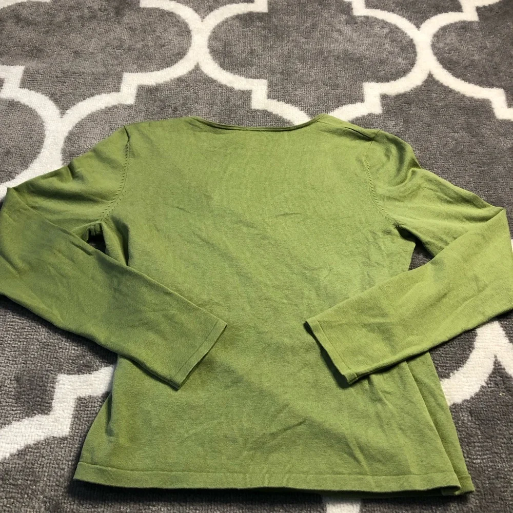 Ann Taylor Sweater Silk Blend Faux Wrap VNeck Green Button Hem Medium Petite